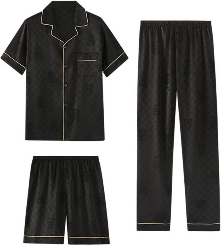RAFYZY Herren 3-teiliges Pyjama-Set aus Seidenimitat Satin Langarm Nachtwäsche in Übergröße Loungewear Pjs Sets L-5XL,Pj08,3XL5.00€