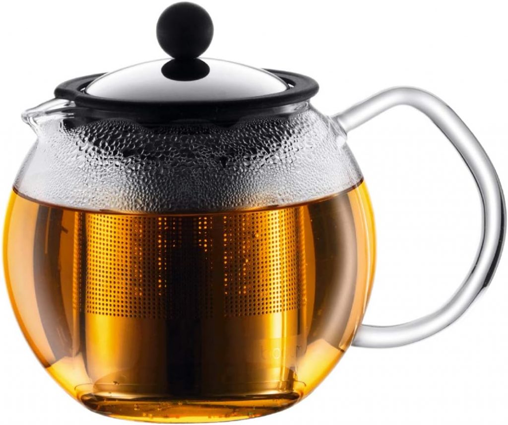 Bodum Assam Teebereiter (French Press System, Permanent Edelstahlfilter, Glasgriff), 0,5 liters glänzend, 1807-16, Shiny