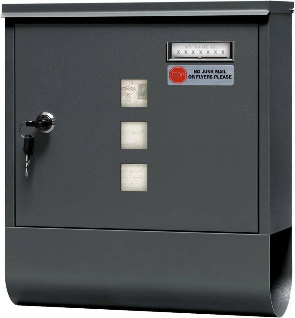 WOLTU Briefkasten Postkasten mit Zeitungsfach Sichtfenstern Namensschild, Wandbriefkasten abschließbar, mit 2 Schlüsseln, modern, Anthrazit, 30,5×33,5×9 cm