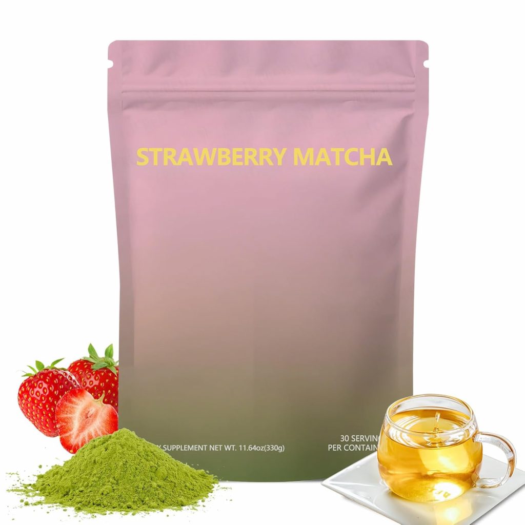 Instant Teepulver,Bio Matcha Tee Pulver,Zuckerfreies Instant-Getränk,330g Matcha Strawberry Powder,wohltuende Kräutertee Mischung,Steigerung Der Energie,Für Latte, Smoothies & Backen