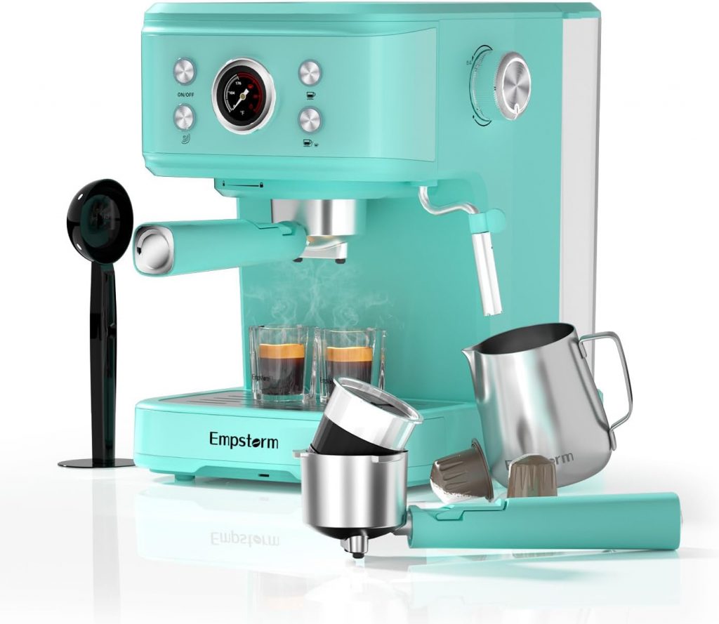 Empstorm Espresso Siebträgermaschine, Kaffeemaschine mit Milchaufschäumer, 20 Bar Espressomaschine, 2 in 1 Expresso Machine Siebträger Kaffeemaschine für Kaffeepulver & Kaffeekapseln, Hellblau49.99€ ➡️ https://www.amazon.de/dp/B0DKFF2Q1W/?tag=preisfehlerheute-21