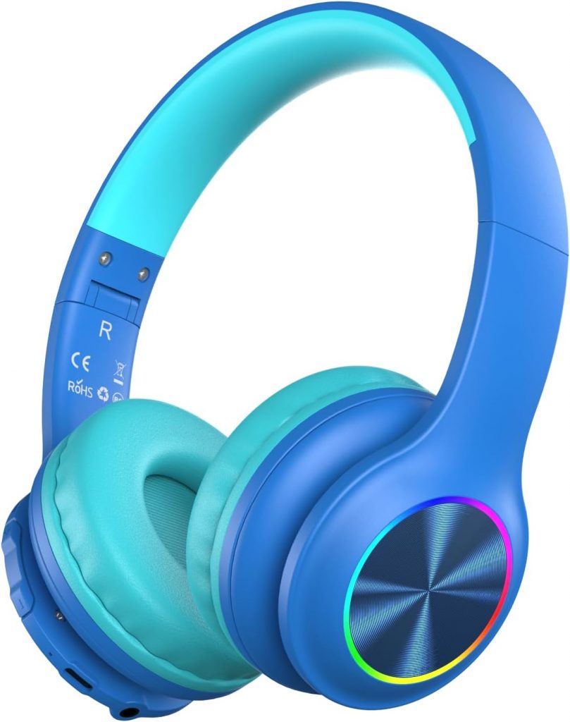 Upgrade 6.0 Bluetooth Kinder Kopfhörer,Kabellose Kinderkopfhörer mit LED-Leuchten,85 Stunden Spielzeit,85/94 dB…