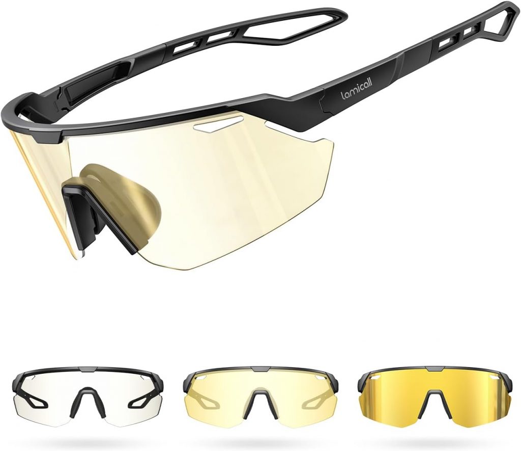 Lamicall Fahrradbrille Herren, Schnelle Brille Damen – [3S Selbsttönend] [28g TR-90 Ultraleicht] Sonnenbrille Fahrrad mit Verstellbare Nasenpad & Bügel, UV400 Laufbrille Sportbrille für Fahrrad/Laufen