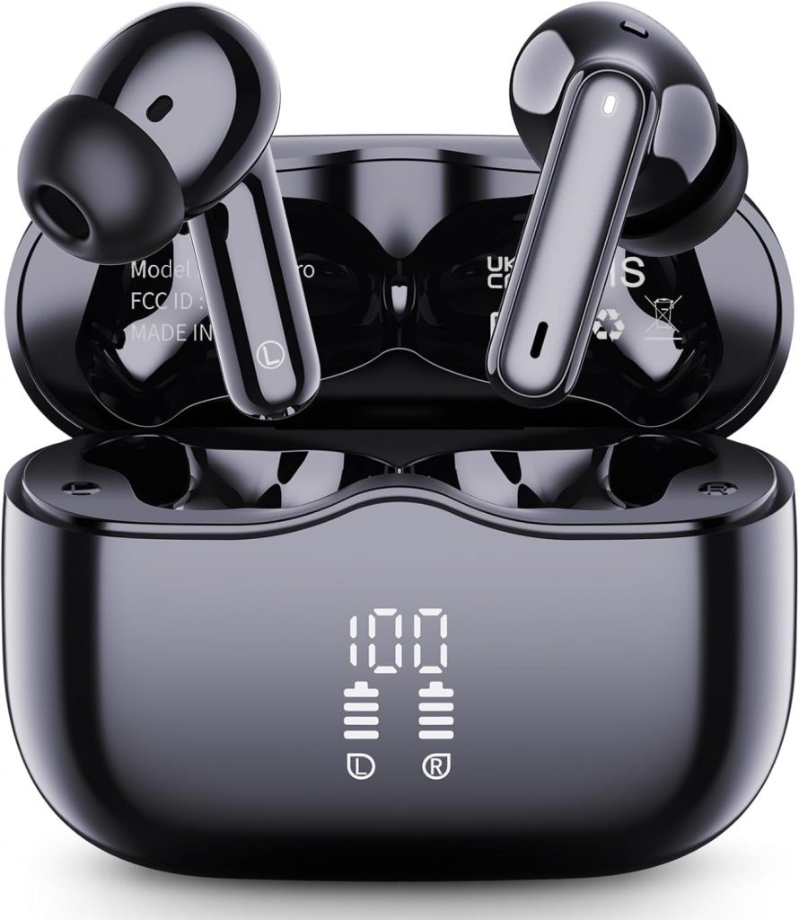 Bluetooth Kopfhörer, In Ear Kopfhörer Kabellos Bluetooth 5.4 mit 4 ENC Noise Cancelling Mics, 2025 Kabellose Kopfhörer 40Std Tiefer Bass IP7 Wasserdicht Sport Ohrhörer für Arbeit und Studium Schwarz
