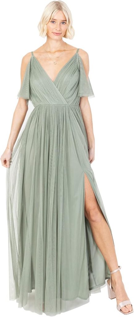 Anaya with Love Damen Ladies Women Dress Maxi Short Sleeve Cami V Neckline Long Length Empire Waist Bridesmaid Wedding Guest Prom Kleid, Frosty Green, 426.38€