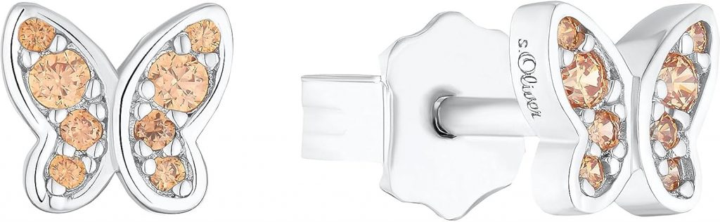 🤴 s.Oliver Ohrstecker 925 Sterling Silber Mädchen Kinder Ohrschmuck, mit Zirkonia synth, Schmetterling, Kommt in Schmuck Geschenk Box