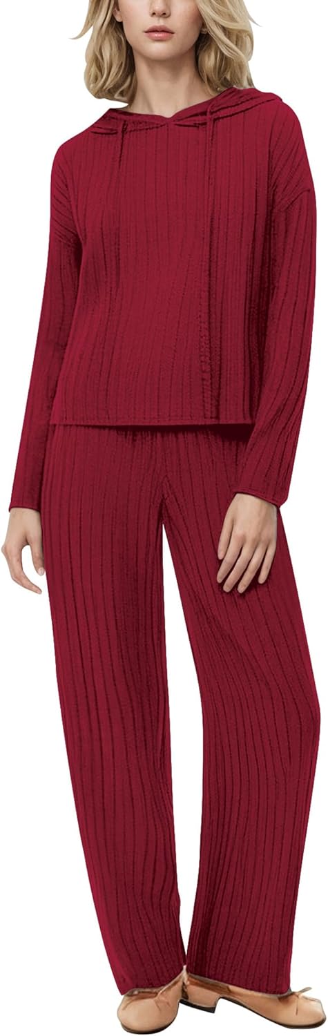 EFOGEP Damen Lounge Set: Trainingsanzug 2PCS Schlafanzug Rippenstrick Kapuzenpullover Oberteil und Hose mit weiten Beinen Pjs Freizeitanzüge Loungewear Nachtwäsche Sleepwear Homewear Rot S10.99€ ➡️ https://www.amazon.de/dp/B0DMNNKYXC/?tag=preisfehlerheute-21