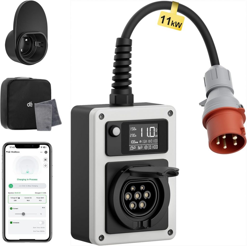 dé Mobile Wallbox 11kW 16A EV Charger mit CEE Stecker und Typ 2 Steckdose, 11kW Ladestation mit Stromzähler, RFID-Karte für ID.4 ID.5, Model Y, Model 3, e-up, e-tron und andere EV und PHEV199,99€ statt 249,99€➡️ https://www.amazon.de/dp/B0CYXBH54K/?tag=preisfehlerheute-21