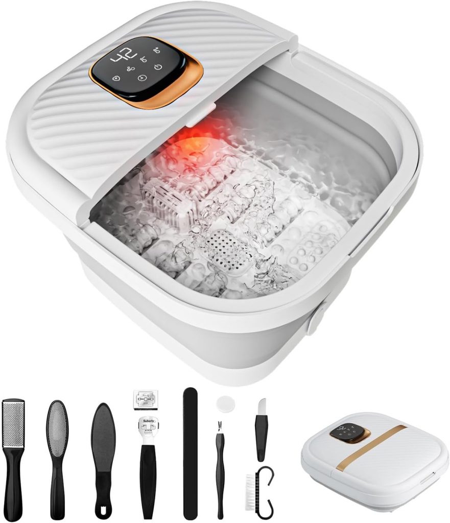 👑 Faltbare Elektrische Fussbad Fußbadewanne mit Massagefunktion, fußbad massagegerät wasser,12 Temperatureinstellungen Fußwanne35℃-46℃,UV-Desinfektion, Wasserdichtes LCD-Display, Pediküre-Set