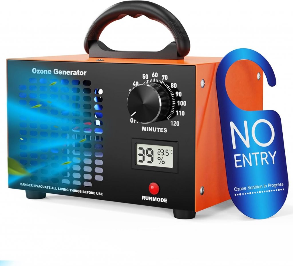 Ozongenerator 120000mg/h Ozongerät – 2-In-1 Ozon Luftreiniger,120-Minuten-Timer,Mit Temperatur- und Feuchtigkeitsanzeige,Ozonisator Industrieller O3 für Auto Wohnung Hotels Küche und Haustiergerüche