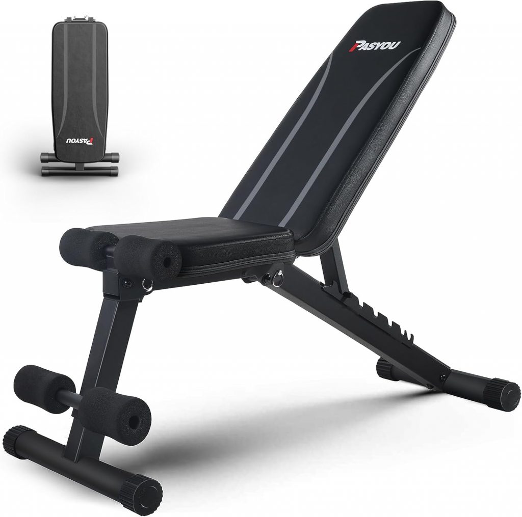 PASYOU Hantelbank Klappbar Verstellbar, Multifunktions Trainingsbank Schrägbank für Ganzkörper-workout，7 in 1 Fitnessbank für zu Hause oder im Fitnessstudio, 230kg Gewichtskapazität