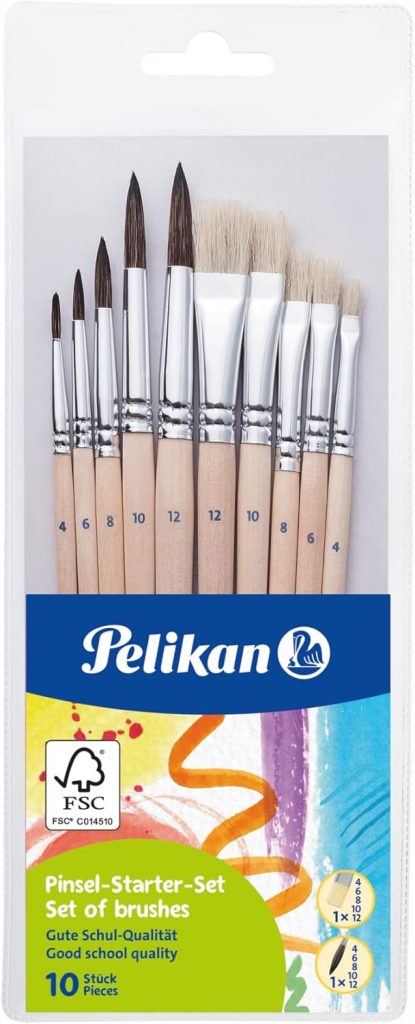 Pelikan Pinsel Starter-Set mit 5 Haar- und 5 Borstenpinseln, für die Schule, 10 Stück