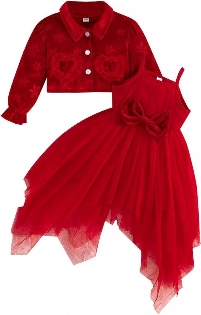 Winmany Baby M&auml;dchen Weihnachten Tutu Kleid Kleinkind Rot/Gr&uuml;n Langarm Samt Achselzucken Strickjacke Unregelm&auml;&szlig;ige T&uuml;llkleider Hochzeit Geburtstag Party Outfits6.95&euro;