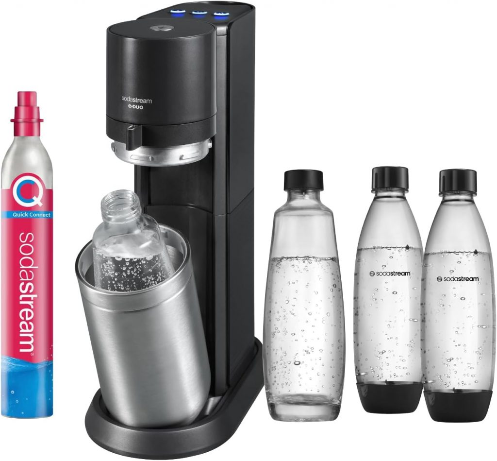 SodaStream elektrischer Wassersprudler E-DUO mit Quick-Connect CO2-Zylinder| inkl. 1x 1L Glasflasche und 2x 1L FUSE Kunststoffflasche (spülmaschinengeeignet) | Farbe: Titan159,98€ statt 199,99€➡️ https://www.amazon.de/dp/B0BW6JF4XY/?tag=preisfehlerheute-21