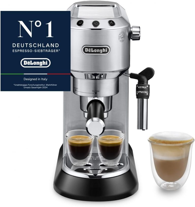 🤴 De'Longhi Dedica Style - Perfetto Kompakte Siebträgermaschine Espressomaschine mit Tasten, manuellem Milchaufschäumer für Espresso und Cappuccino, ESE Pad geeignet, 15cm breit, Metall (EC685.M)124,00€ statt 195,90€ - 37,00 % 🔥🚚 Verkauft durch Amazon und Versand durch Amazon44,131 Bewertungen: 4.2 / 5.0 ⭐️⭐️⭐️⭐️🛒 zu Amazon https://www.amazon.de/dp/B06WGTZ874/?amp%3Btag=preisfehlerheute-21&amp%3Bth=1&amp%3Bpsc=1&tag=preisfehlerheute-21