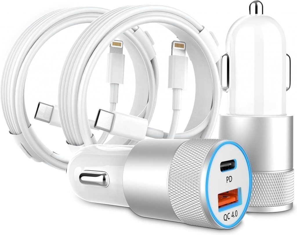 🤴 [MFi Zertifiziert] Zigarettenanz&uuml;nder ladeger&auml;t Auto USB C Adapter mit 1m Lightning Kabel, 48W Kfz Ladeger&auml;t Ladeadapter Auto ladekabel f&uuml;r iPhone 14 13 12 11 Pro Max/X/8/7/