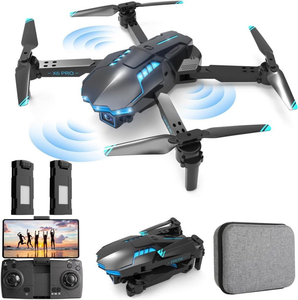 👑 Drohne mit Kamera 1080P für Kinder, RC Drone Quadcopter mit WiFi Übertragung, Lange Flugzeit, Ein Tasten Start, Höhenhaltung, Anfänger Drohne Spielzeug Geschenke für Jungen Mädchen (Black)