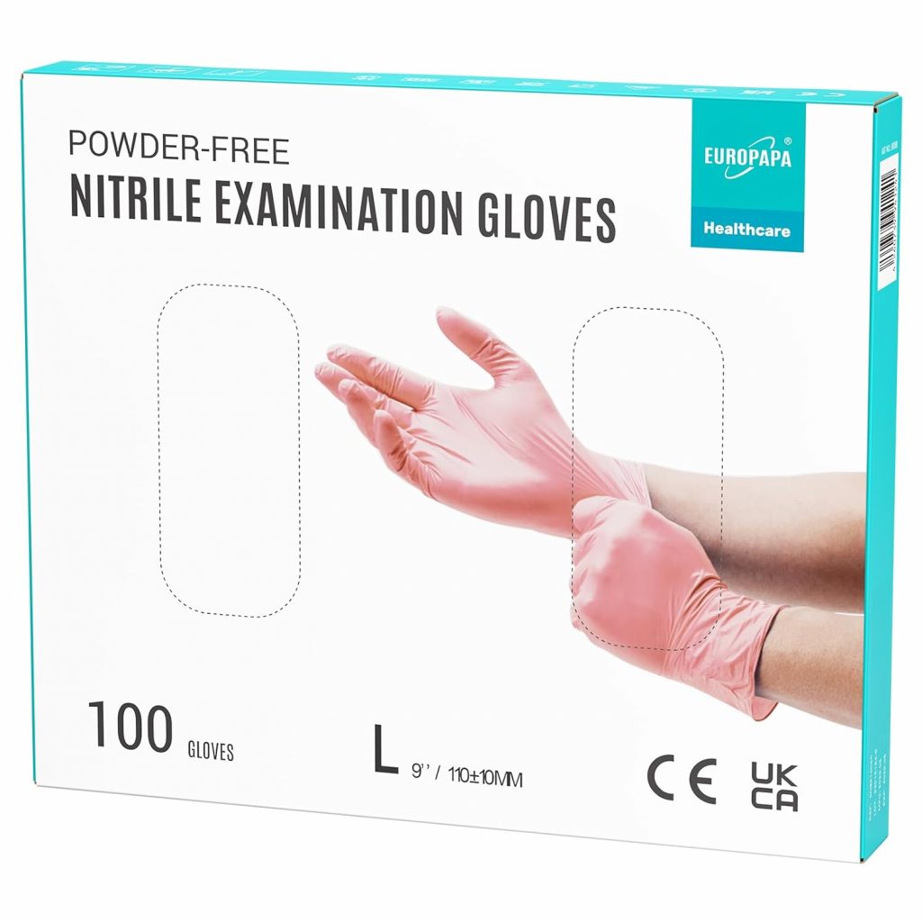 EUROPAPA&reg; 100x Nitrilhandschuhe Pink Box Einweghandschuhe Einmalhandschuhe Untersuchungshandschuhe Nitril Handschuhe puderfrei ohne Latex unsteril latexfrei disposible gloves