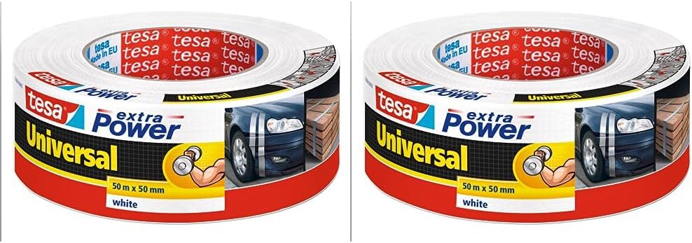 🤴 tesa extra Power Universal Gewebeband &ndash; Gewebeverst&auml;rktes Ductape zum Reparieren, Befestigen, B&uuml;ndeln, Verst&auml;rken oder Abdichten &ndash; Wei&szlig; &ndash; 50 m x 50 mm (Packung mit 2)
