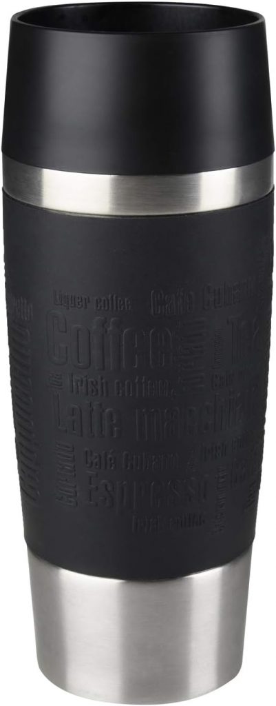 Emsa Travel Mug Classic Thermobecher, 360 ml, Isolierbecher hält 4h heiß, 8h kalt, 100 Prozent dicht, auslaufsicher, Quick-Press-Verschluss, 360 Grad-Trinköffnung, Kaffeebecher to go, Schwarz, 513
