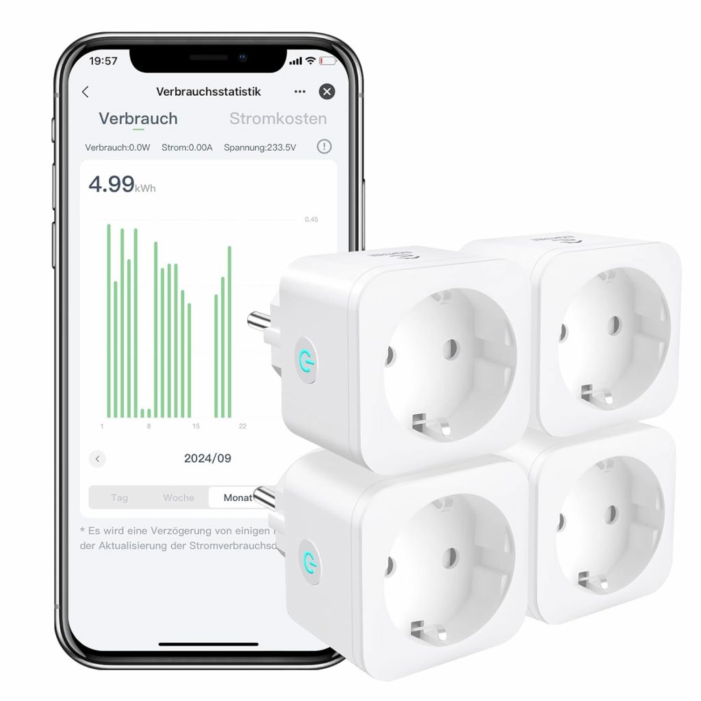 👑 EIGHTREE Smart WLAN Steckdose, Smart Home WiFi Steckdose mit Stromverbrauch Messen, Zeitplan, Fernzugriff, TÜV Zertifiziert, 16A, Funktioniert mit Alexa, Google Home, SmartThings, 4er Pack
