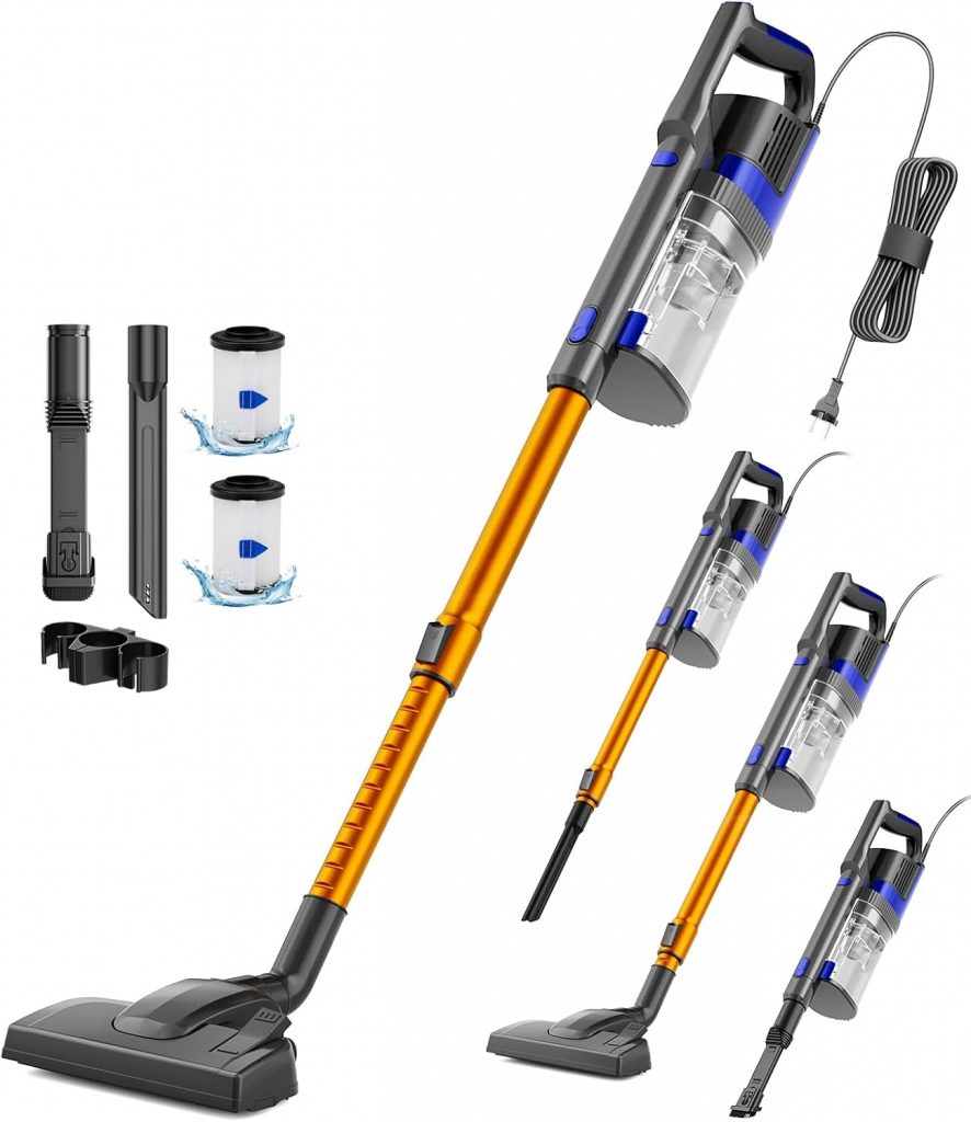 60KPa/680W/7M Staubsauger, Staubsauger mit Kabel Con 800ML Pattumiera, Stielstaubsauger mit Kabel Con Design a Doppia Maniglia, Vacuum Cleaner per Pavimenti Duri, Orange