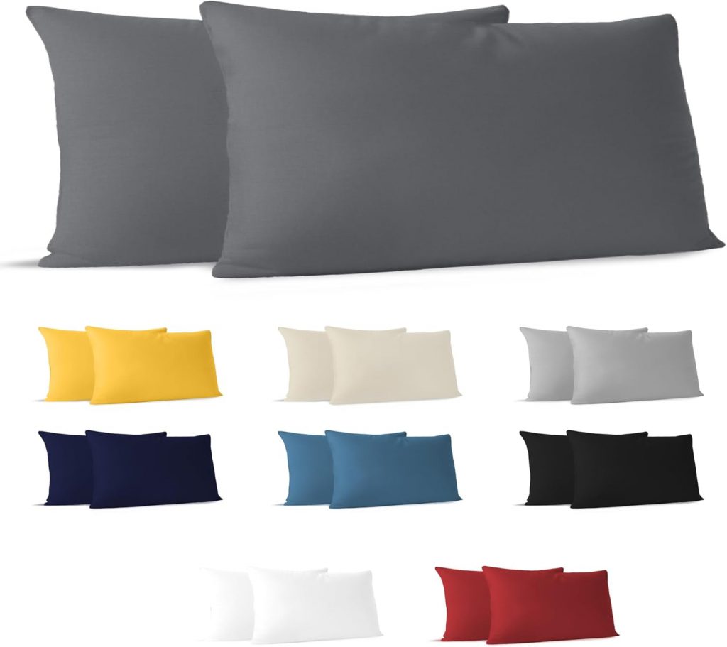 👑 Dreamzie Kissenbezug 40 x 80 (Set mit 2) – 10 Jersey Baumwolle 150 g/qm Kissenbezüge -Anthrazit – Für Kissen 40 x 80 cm – Kissenhülle – Kissenbezug – Resistent und Hypoallergen