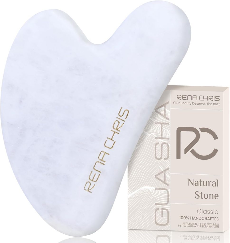 Rena Chris Jade Gua Sha Stein, Guasha Stein für Kieferlinien-Straffung und Reduzierung von Gesichtsschwellungen, Hautpflege-Geschenk – Weiß