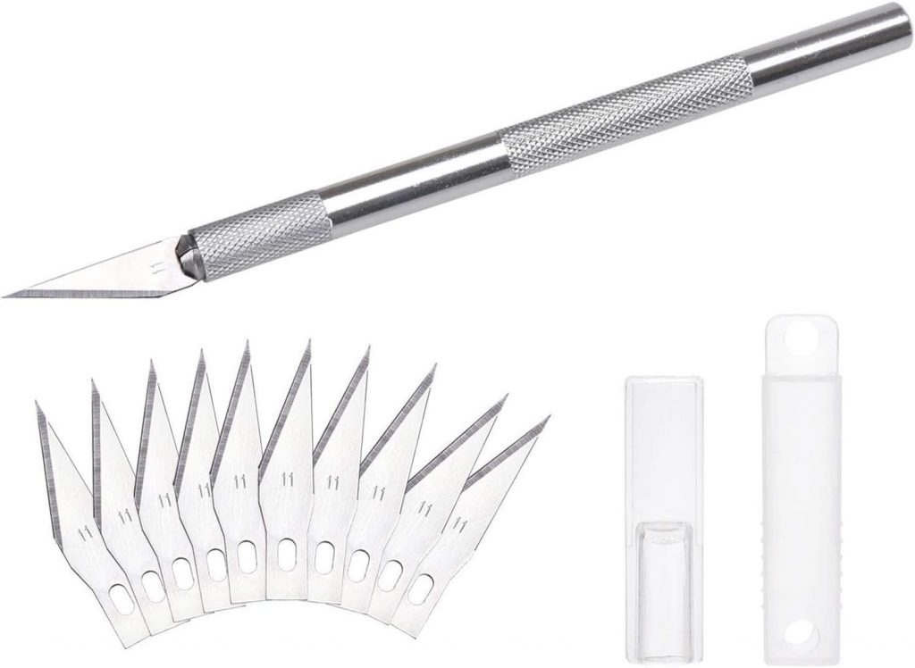 DealKits Skalpell Set, inkl. 10x SK5 Ersatzklingen und Schutzkappe, Bastelmesser Cuttermesser Comfortline Hobby- Schnitzmesser zum Schneiden von Fondant Stoff Autofolie Basteln (Silber)