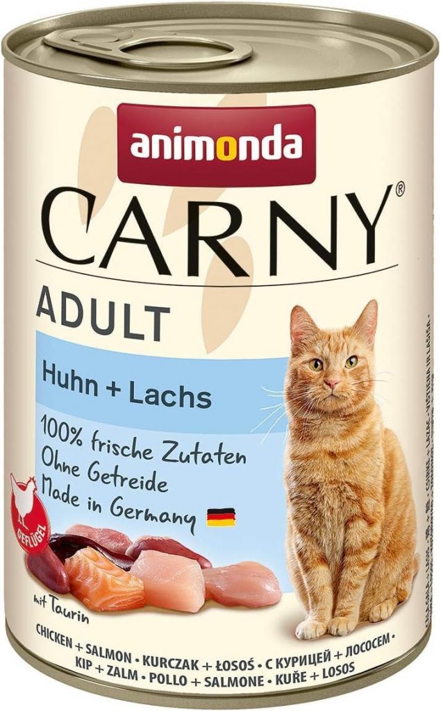 🤴 animonda Carny Adult Huhn + Lachs (6 x 400 g), Katzennassfutter für ausgewachsene Katzen, Nassfutter mit 10 frischen, fleischlichen Zutaten, Katzenfutter ohne Getreide und Zucker