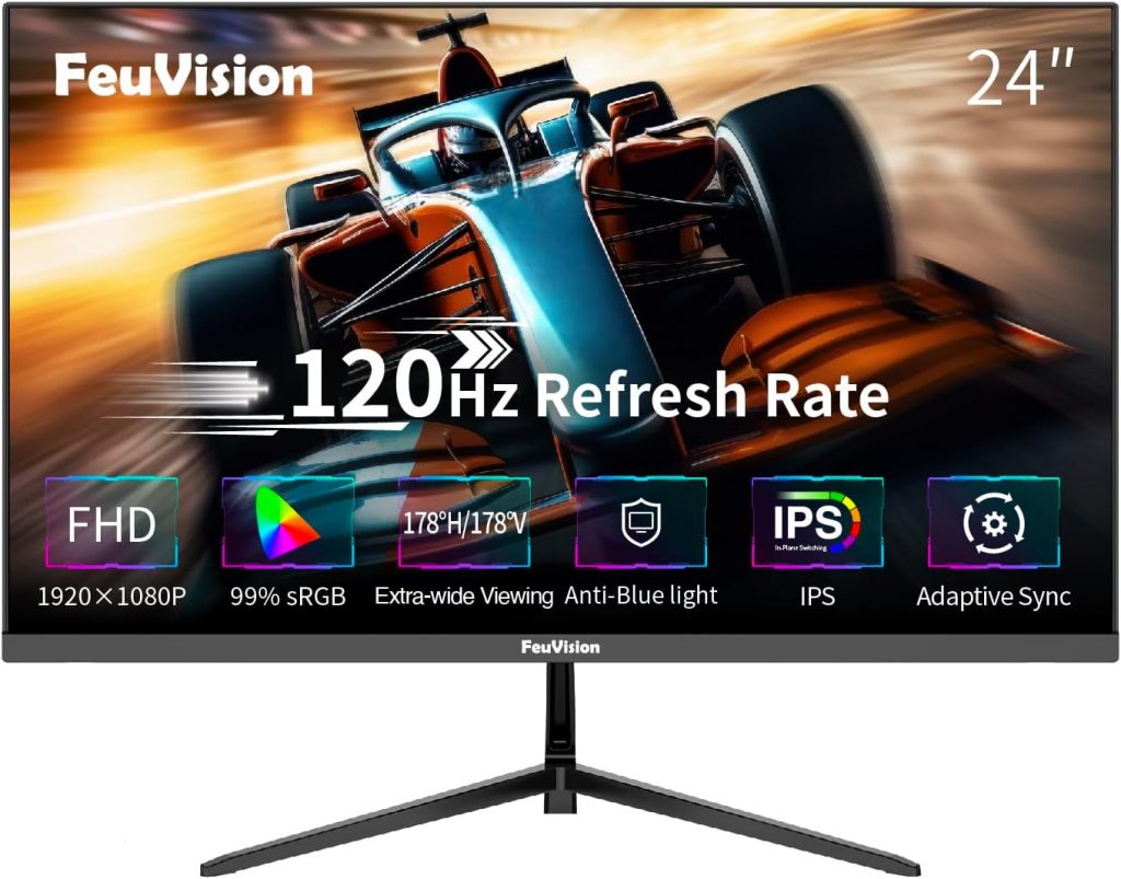 FeuVision 24 Zoll Monitor, 120Hz, FHD 1080p, IPS Panel, Gaming Monitor, 4ms, Adaptive-Sync, VESA montierbar, Eye-Care, Rahmenlos Bildschirm, Blaulichtfilter, HDMI, VGA (PS5 unterstützt 60 Hz)67,98€ statt 79,98€➡️ https://www.amazon.de/dp/B0DRC23SSG/?tag=preisfehlerheute-21