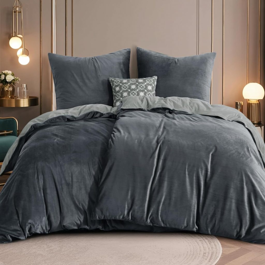 RUIKASI Flanell Bettwäsche 135 x 200 4teilig Grau – Hellgrau Warm Winter Bettwäsche Kuschel Plüsch Fleece Bettbezug Sets mit 2 Kissenbezüge 80x80cm Wendebettwäsche Bedding