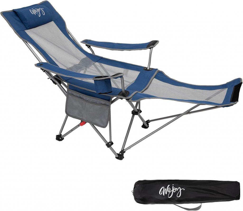 #WEJOY 2-in-1 Campingstuhl Faltbar, Strandstuhl mit Verstellbarer Rückenlehne & Fußstütze, Relaxsessel Liege mit Getränkehalter, Liegestuhl Angelstuhl für Outdoor Camping