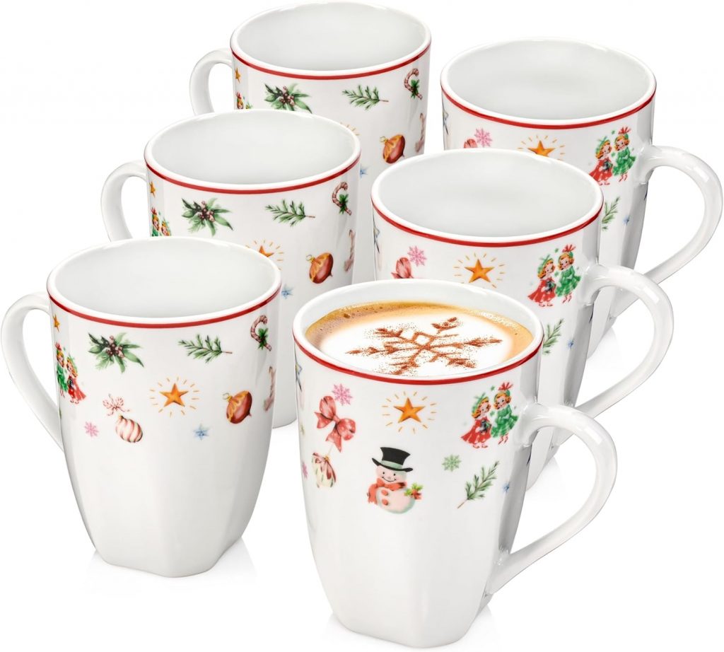 SÄNGER Kaffeetassen Set Bilgola Christmas Design 6 tlg, Kaffeebecher Porzellan für 6 Personen, Kaffeetassen & Becher spülmaschinenfest Tassen Set für Kaffee & Tee, 350 ml PREMIUM COLLECTION
