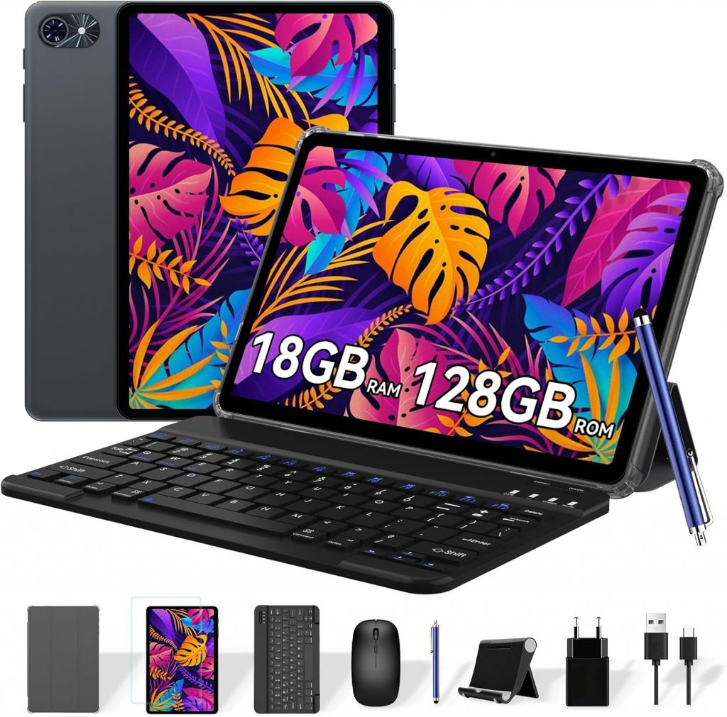 TABWEE Tablet mit Tastatur und Stift – 18GB RAM+128GB ROM (2TB TF), Android 15 Tablet 10 Zoll, 6000mAh, 5MP+2MP, Gemini AI, 5G WiFi, GPS, Face ID (4 Jahre Garantie)