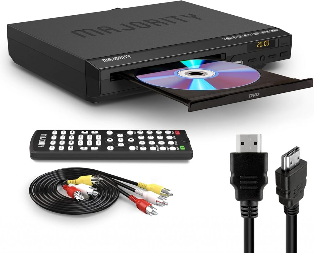 MAJORITY DVD Player | Region Free Mini DVD-Player Kompakt für TV/Fernseher | 1080p Upscaling, USB & CD Wiedergabe | Mit HDMI Kabel & Fernbedienung