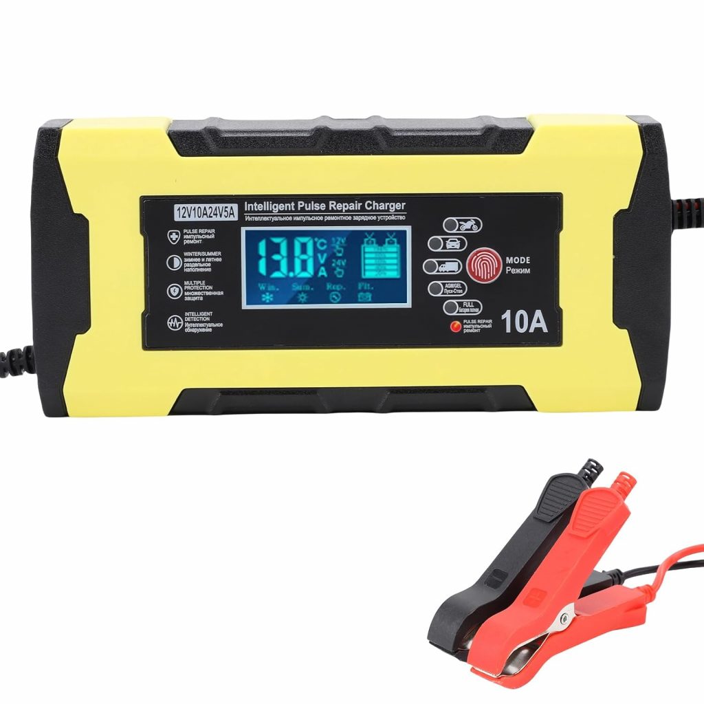 WODHMIEY Intelligentes Autobatterie Ladegerät 12V/24V 10A, LCD Display für Auto, Motorrad, LKW, Boot…