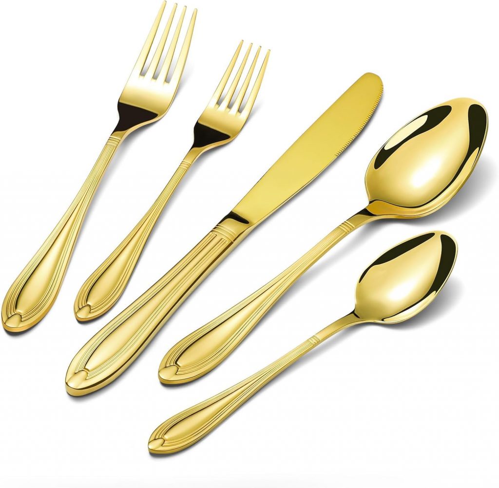 univionlions Besteck Set 6 Personen- 30 teiligs Goldenes Besteck Poliertes Essbesteck Set Premium Edelstahl Tafelbesteck Set mit Gabel Löffel Messer für Familien Party Restaurant