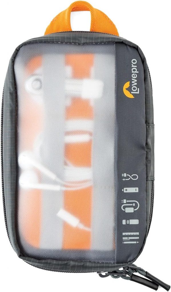 🤴 Lowepro GearUp Pouch Mini, Travel Essentials Case, Reiseetui für Telefonkabel, Kabel, Adapter, Akkus, Ladegeräte & USB-Sticks, Smartphone-Zubehörtasche, Hergestellt aus Recyclingmaterial, Grau