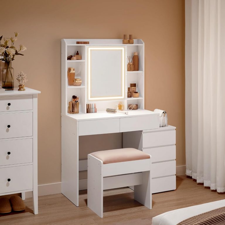 VASAGLE Kailyn Kollektion - Schminktisch mit LED-Beleuchtung, 3 einstellbare Lichtfarben, Frisiertisch mit Spiegel, Schubladen, offene Fächer, mit Hocker, verstellbare Ablagen, wolkenweiß RDT125W01136,79€ statt 179,99€➡️ https://www.amazon.de/dp/B0CT4MZP1B/?tag=preisfehlerheute-21