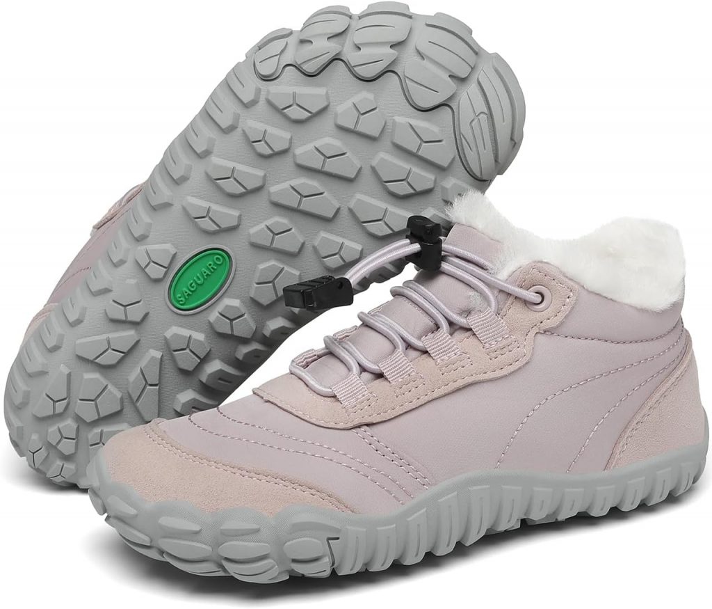 SAGUARO Barfußschuhe Kinder Winter Barfussschuhe Mädchen Jungen Barfuß Winterschuhe Warm Gefüttert Winterstiefel Leicht Rutschfest Winterboots, Will Ⅰ, Rosa, 36 EU