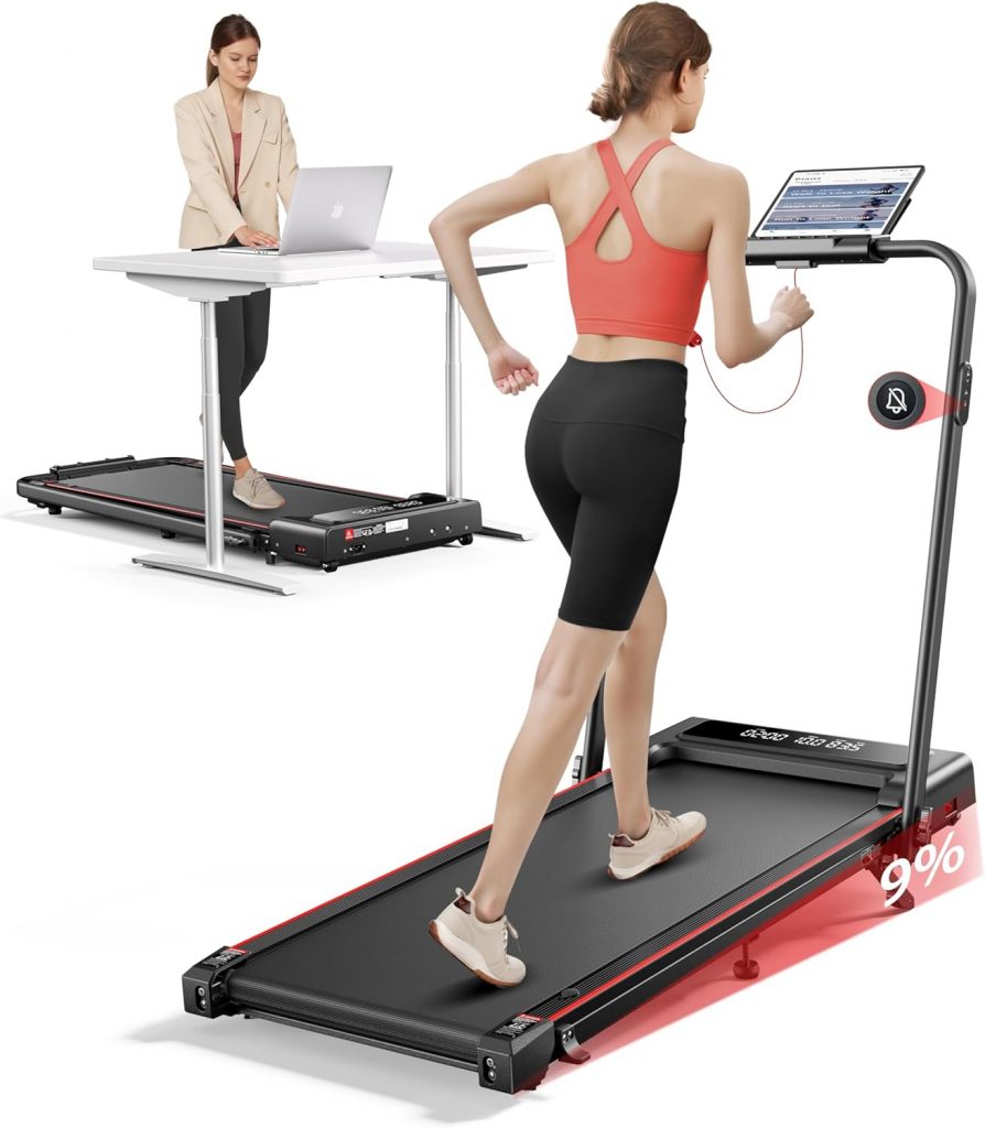 Laufband für Zuhause mit Neigung, 4 IN 1 Walking Pad, 12km/h Klappbar Laufband mit Steigung, 2.5HP Under Desk Schreibtisch Treadmill für Zuhause & Büro, Stummschalttaste