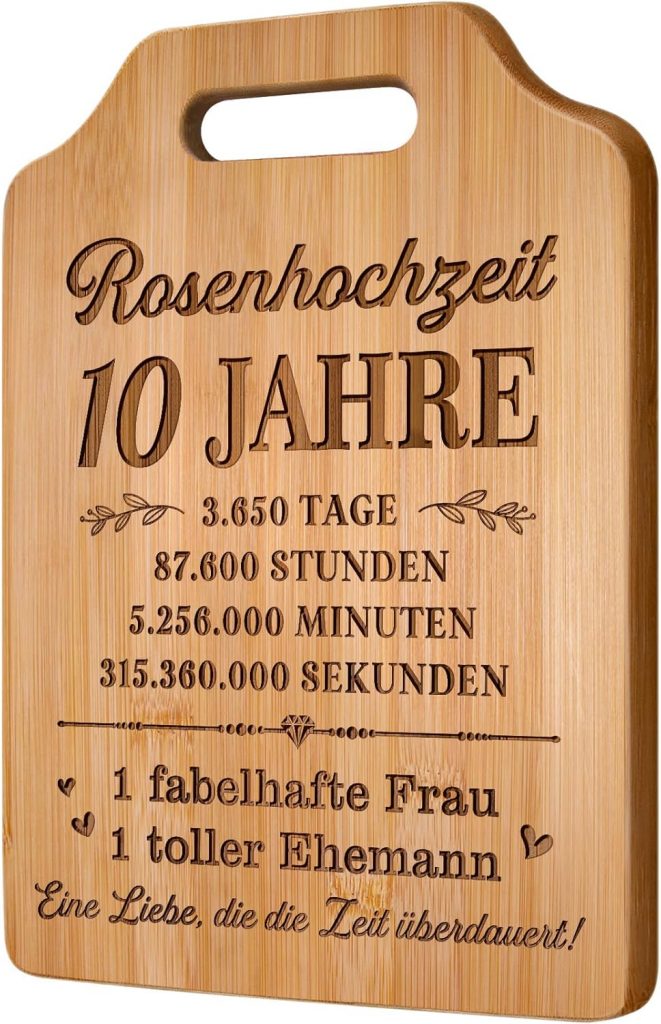 Rosenhochzeit Geschenke – Graviertes Bambus Schneidebrett, 10 Hochzeitstag Geschenk