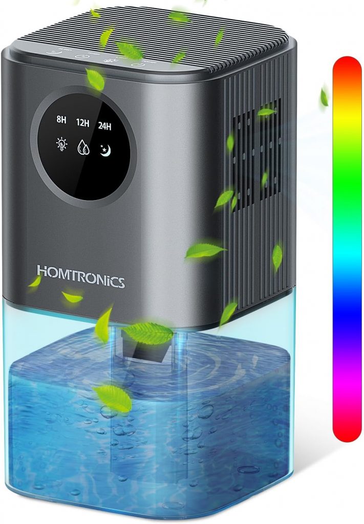 Luftentfeuchter Elektrisch, [1700ML] Homtronics Kleiner Energiesparender Luftentfeuchter, Tragbarer, Leise, 7 Farbiges Licht, Automatische Abschaltung, für Bad Schlafzimmer Schrank Büro
