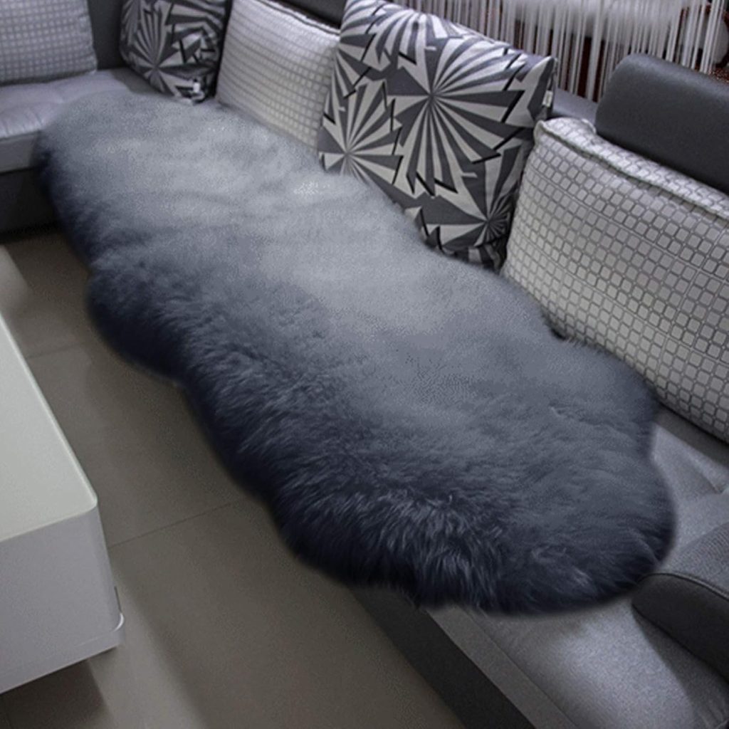 WOLTU &Ouml;ko Lammfell Schaffell Teppich, Echtes Naturfell Weich Flauschig, Bettvorleger Sofa Matte Longhair, Wollteppich f&uuml;r Wohnzimmer Schlafzimmer, Hellgrau, (180-210) x60cm