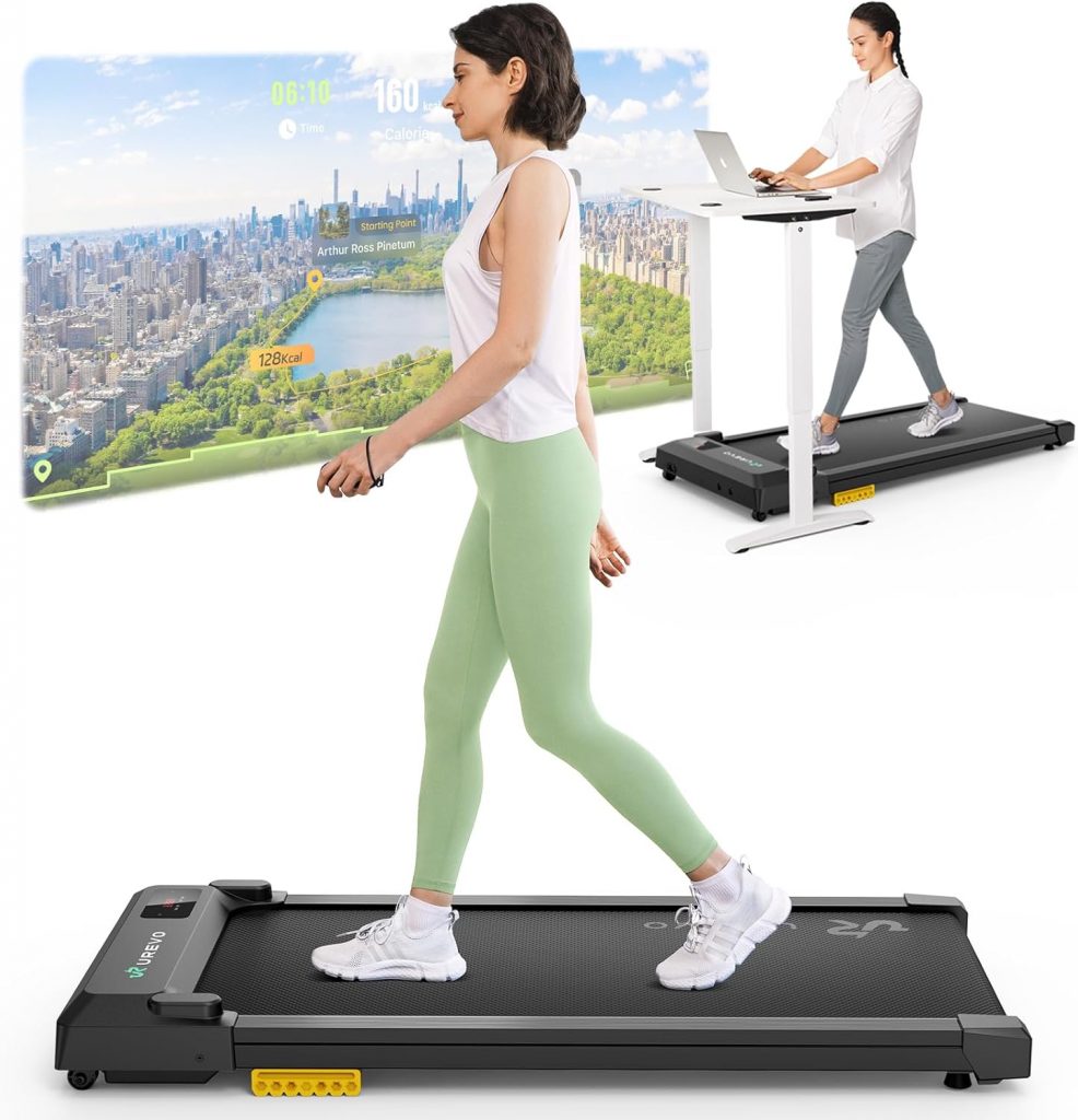 👑 UREVO Smart Walking Pad, kompaktes Laufband unter Schreibtisch mit doppelter Stoßdämpfung, Workout-App mit Track Insights und MIIT-Modus, Fernbedienung oder App-Steuerung für das Home Office