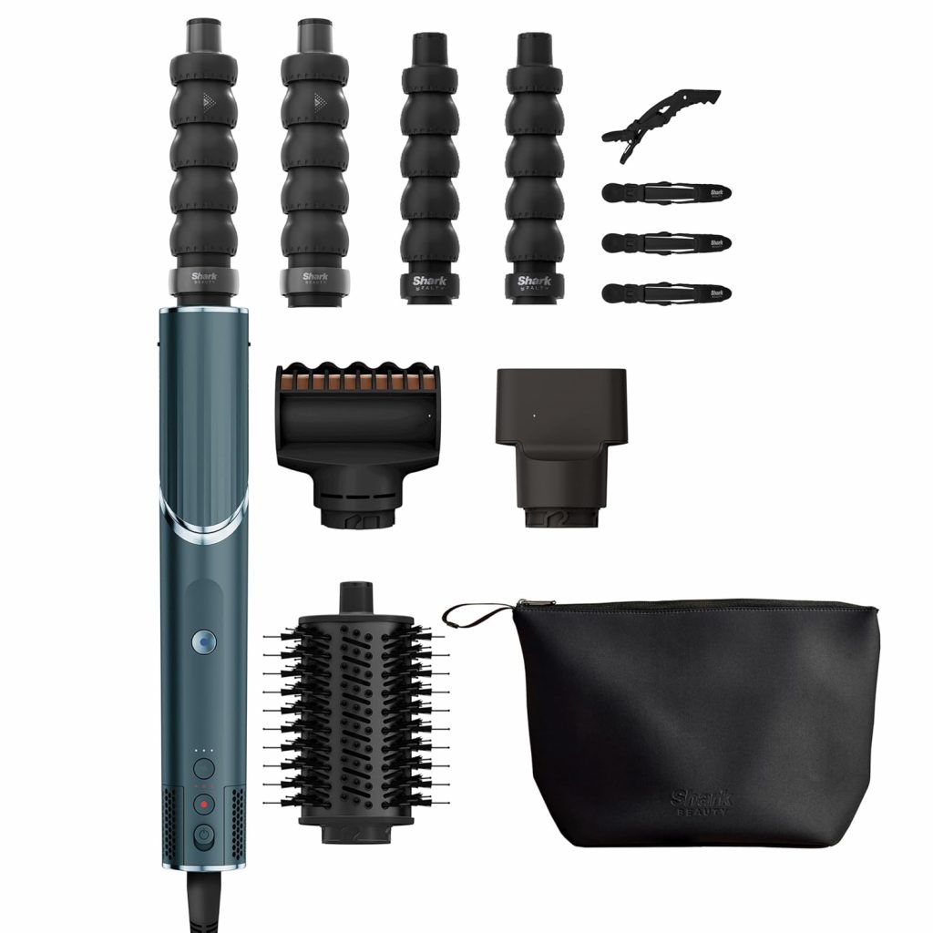 🤴 Shark FlexStyle Limited Edition Teal 5-in-1 Haarstyler & -trockner Geschenk Set, Lockenaufsätze, Finishing Aufsatz, Ovalbürste, Konzentrator, Haarklammer, Aufbewahrungstasche, HD456TLEU