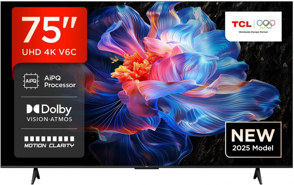 TCL 75V6C 75 Zoll Direct LED TV, 4K HDR Fernseher, Smart TV mithilfe von Google TV (Dolby Audio, Motion Clarity, Kompatibel mit Google Assistant & Alexa)498.00€ statt 899.00€➡️ https://www.amazon.de/dp/B0DV9L8KLJ/?tag=preisfehlerheute-21