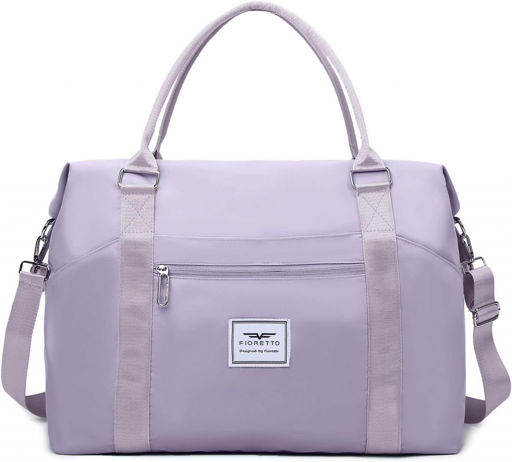 FIORETTO Damen Reisetasche Sporttasche Handgepäck Weekender Bag Schwimmtasche Wasserdicht Travel Bag Duffle Bag Fitnesstasche Trainingstasche für Damen Lila Medium
