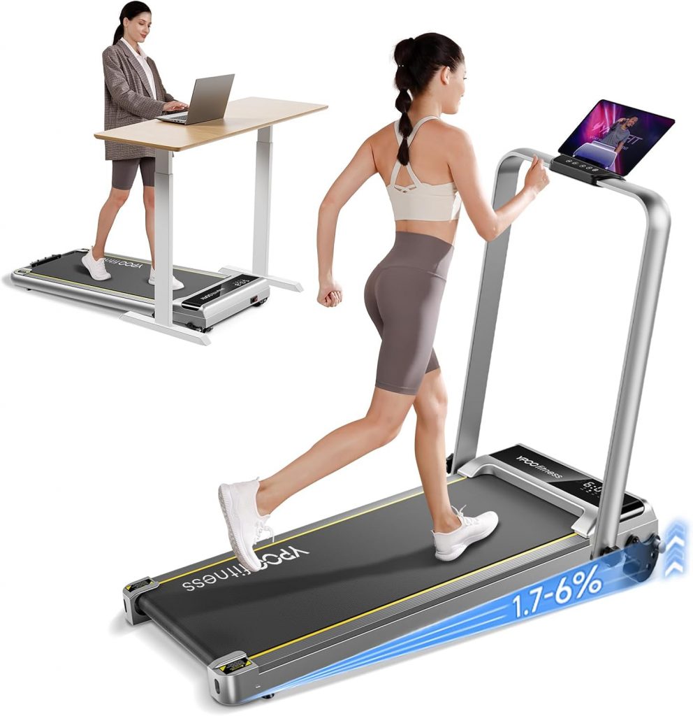👑 Laufband Zuhause Klappbar mit Steigung, 140kg Walking Pad Leise für Zuhause Büro, 0.8-8km/h Laufband Schreibtisch mit Neigung, Walkingpad Incline mit Griff/LED-Anzeige/Fernbedienung/APP